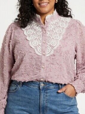 Lace Yoke Blouse in Dusty Mauve